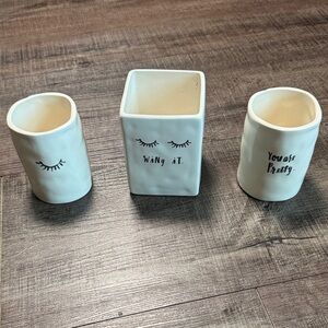 Rae Dunn White Ceramic Vases with Black Text